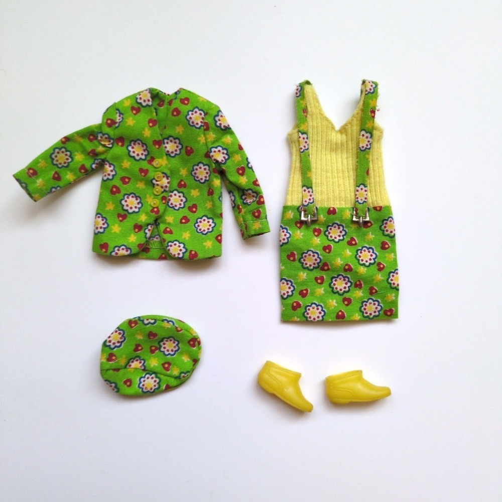 Vtg 60s Barbie Skipper #1949 Hearts N' Flowers Outfit - Coat Hat Boots Dress EUC